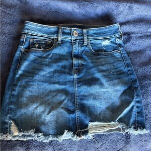 American Eagle Outfitters Denim Mini Skirt with Frayed Hem